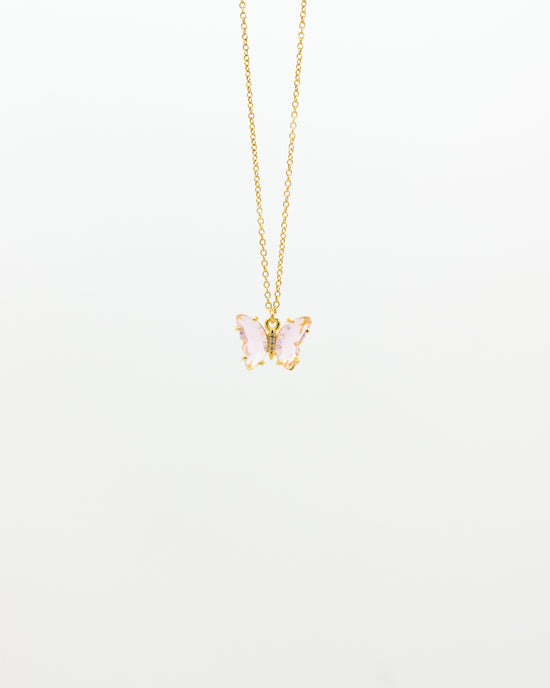 Crystal Butterfly Necklace, Pink